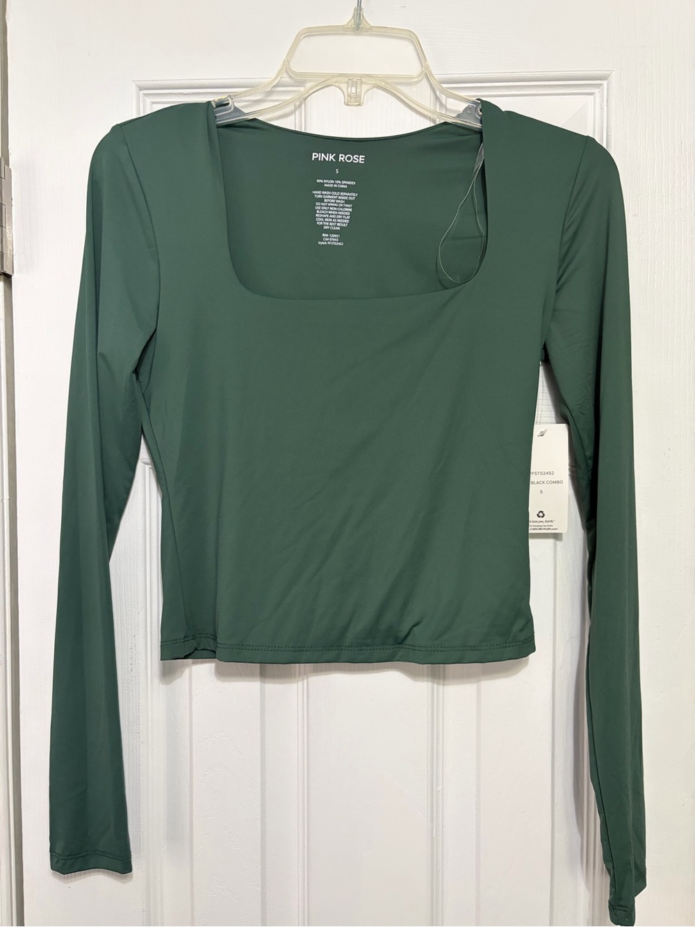Pink Rose Green Long Sleeve Square Neck Tee